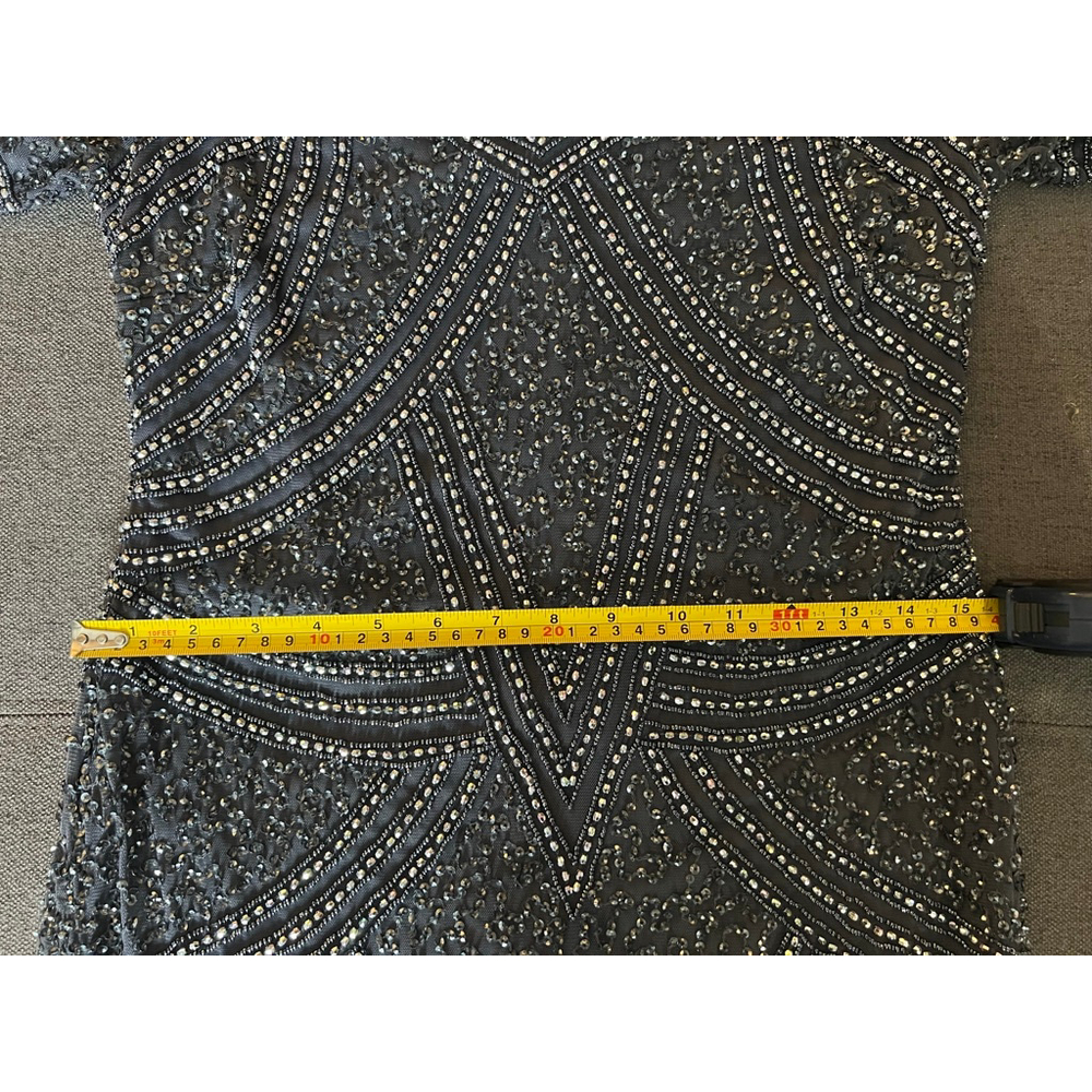 NWT Pisarro Nights Beaded Mesh V-Neck Short Sleeve Sheath Midi Dress SZ 2 - Picture 7 of 8